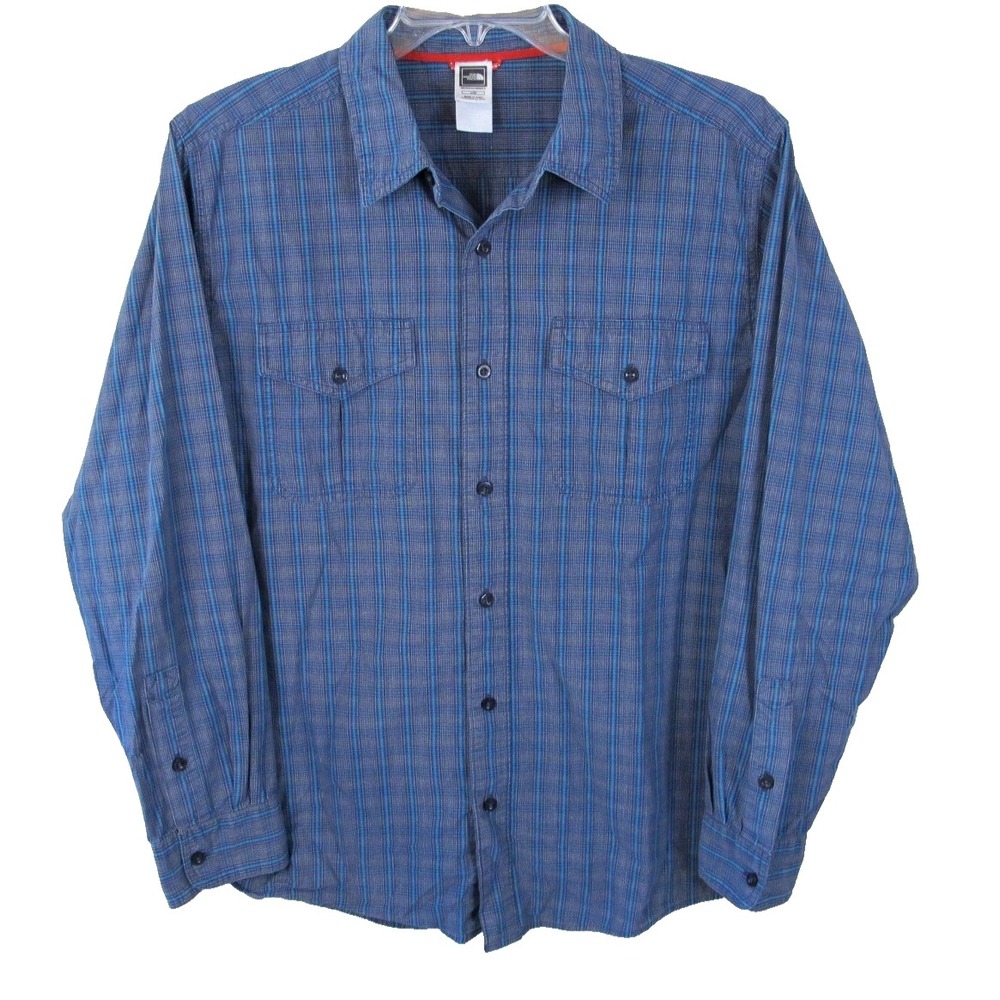 The North‎ Face Long Sleeve Button Up Shirt Men's Large Blue Plaid